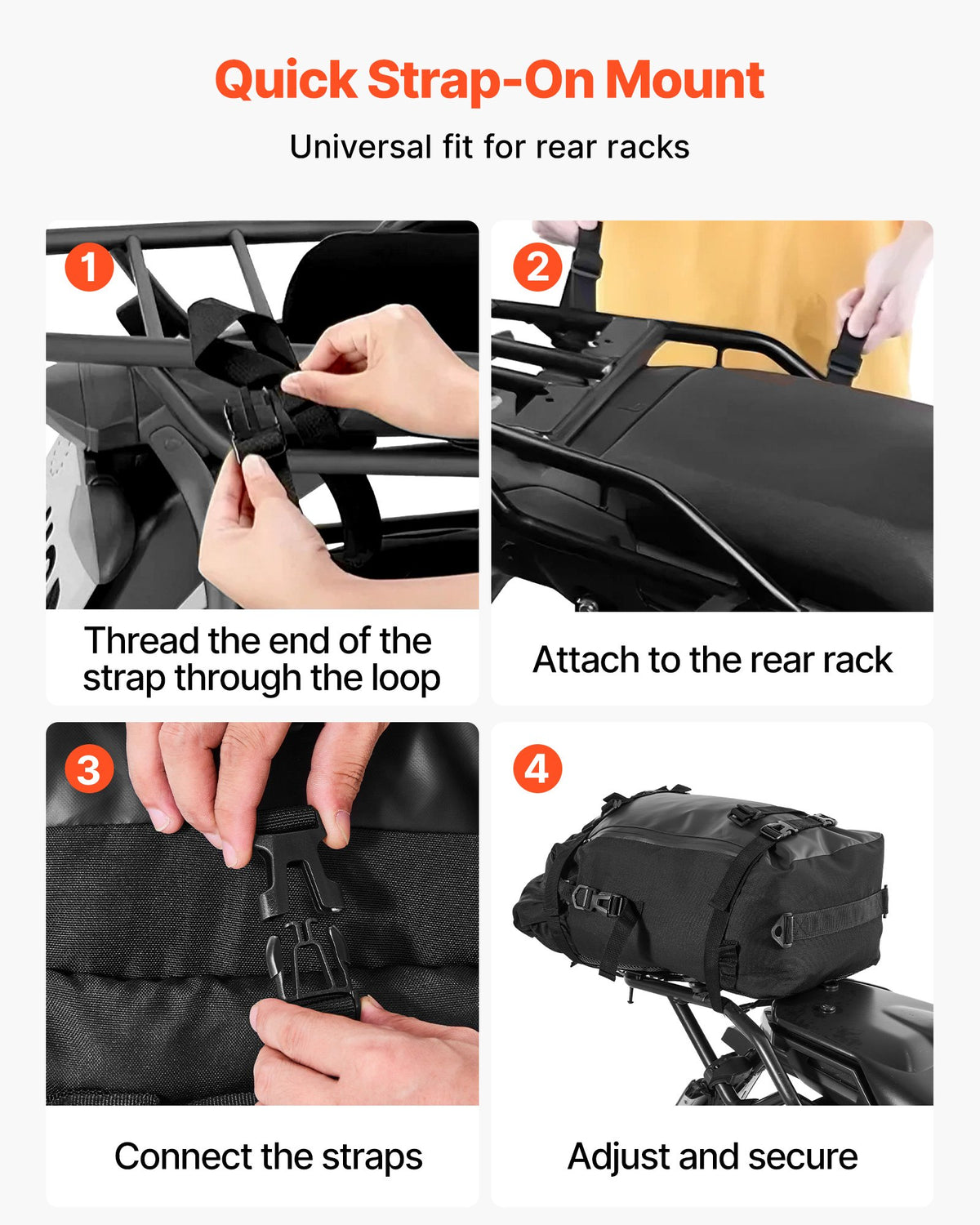 VEVOR Motorcycle Tail Bag, 30 L Motorcycle Rear Seat Bag with Waterproof Rain Cover, Outdoor Sports Motorbike Luggage Storage Trunk Rack Backpack with Shoulder Straps, Universal Fit Rear Racks, Black - CWBBL30L0000F1GH9002V0 - view 5