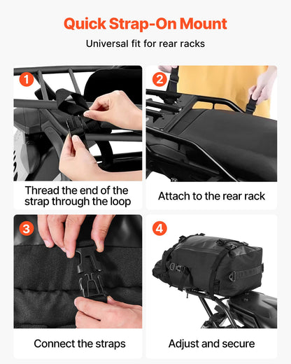 VEVOR Motorcycle Tail Bag, 30 L Motorcycle Rear Seat Bag with Waterproof Rain Cover, Outdoor Sports Motorbike Luggage Storage Trunk Rack Backpack with Shoulder Straps, Universal Fit Rear Racks, Black - CWBBL30L0000F1GH9002V0 - view 5