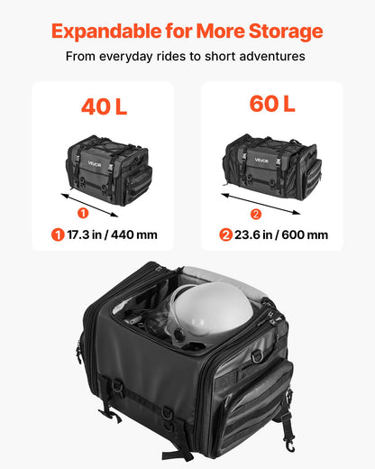 VEVOR Motorcycle Tail Bag, 40-60 L Expandable Motorcycle Rear Seat Bag with Waterproof Rain Cover, Foldable Outdoor Sports Motorbike Luggage Storage with Shoulder Straps, Pocket & Elastic Cord, Black - CWBBL4060L00QEF88003V0 - view 4