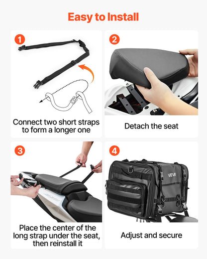 VEVOR Motorcycle Tail Bag, 40-60 L Expandable Motorcycle Rear Seat Bag with Waterproof Rain Cover, Foldable Outdoor Sports Motorbike Luggage Storage with Shoulder Straps, Pocket & Elastic Cord, Black - CWBBL4060L00QEF88003V0 - view 5