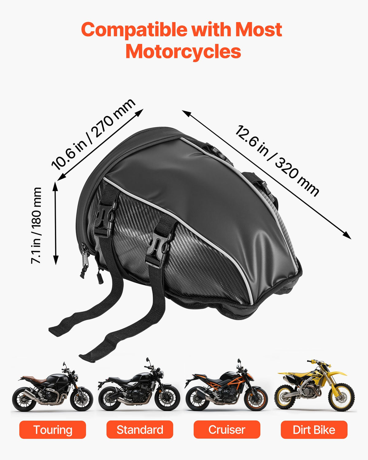 VEVOR Motorcycle Tail Bag, 10 L Motorcycle Rear Seat Bag with Waterproof Rain Cover, Outdoor Sports Motorbike Luggage Storage Trunk Rack Backpack Handbag with Shoulder Strap and Inner Pocket, Black - CWBPG10L00006SDE8002V0 - view 3