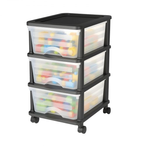 VEVOR Plastic Storage Drawers Cart, 3 Drawers Storage Organizer with Wheels, Rolling Closet Organization and Storage Dividers, Dresser Organizer Clear Bins for Office Supplies, Craft Rooms, Classrooms - CWCT1SLJL3G1N0AIG001V0 - view 2