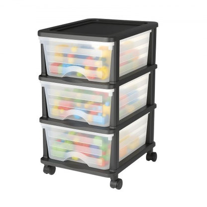 VEVOR Plastic Storage Drawers Cart, 3 Drawers Storage Organizer with Wheels, Rolling Closet Organization and Storage Dividers, Dresser Organizer Clear Bins for Office Supplies, Craft Rooms, Classrooms - CWCT1SLJL3G1N0AIG001V0 - view 2