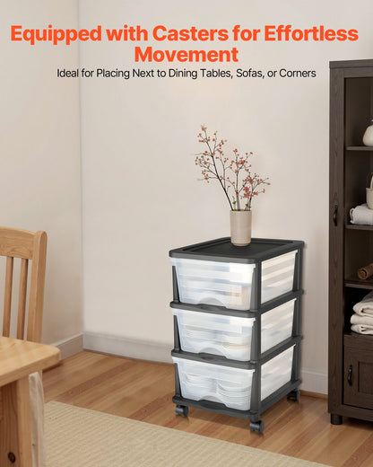 VEVOR Plastic Storage Drawers Cart, 3 Drawers Storage Organizer with Wheels, Rolling Closet Organization and Storage Dividers, Dresser Organizer Clear Bins for Office Supplies, Craft Rooms, Classrooms - CWCT1SLJL3G1N0AIG001V0 - view 5