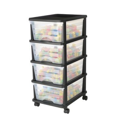 VEVOR Plastic Storage Drawers Cart, 4 Drawers Storage Organizer with Wheels, Rolling Closet Organization and Storage Dividers, Dresser Organizer Clear Bins for Office Supplies, Craft Rooms, Classrooms - CWCT1SLJL4G13PBKB001V0 - view 1