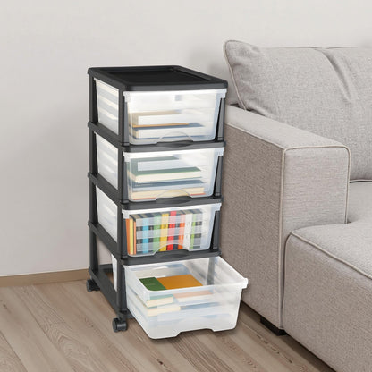VEVOR Plastic Storage Drawers Cart, 4 Drawers Storage Organizer with Wheels, Rolling Closet Organization and Storage Dividers, Dresser Organizer Clear Bins for Office Supplies, Craft Rooms, Classrooms - CWCT1SLJL4G13PBKB001V0 - view 9