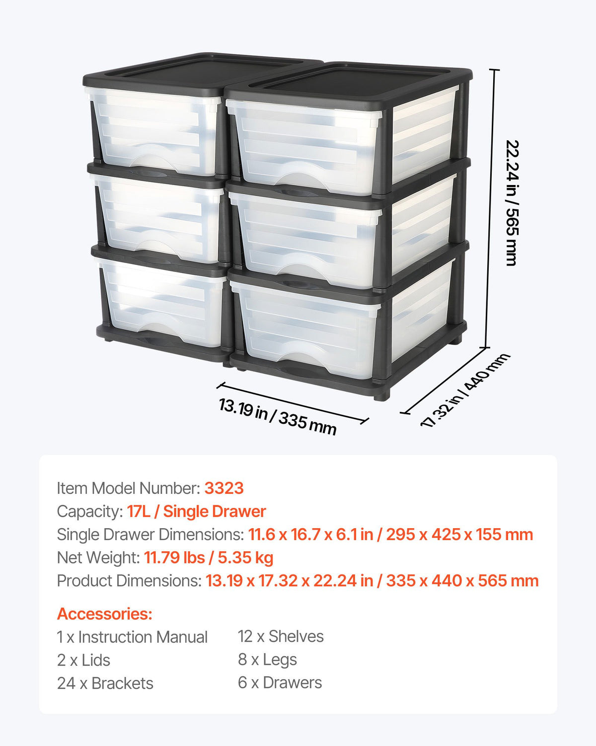 VEVOR Plastic Storage Drawers, 2 Pack Storage Organizer Drawer, 6 Drawers Closet Organization and Storage Dividers, Dresser Organizer Clear Bins for Office Supplies, Craft Rooms, Classrooms and Home - CWCT1YKLDD1GCPFV6001V0 - view 8