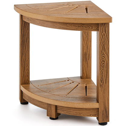 VEVOR Corner Shower Bench, 16.5" Height 12.8" Radius, Faux Wood Grain Polystyrene, 350 LBS with Storage Shelf, Water Resistant, Shower Stool for Inside & Outside Shower, for Bathroom, Living Room - CWDSL128INCHWXKBGV0 - view 1