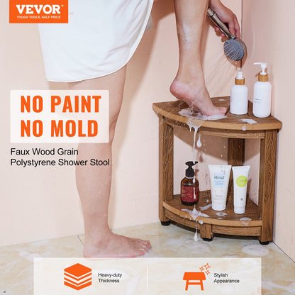 VEVOR Corner Shower Bench, 16.5" Height 12.8" Radius, Faux Wood Grain Polystyrene, 350 LBS with Storage Shelf, Water Resistant, Shower Stool for Inside & Outside Shower, for Bathroom, Living Room - CWDSL128INCHWXKBGV0 - view 3