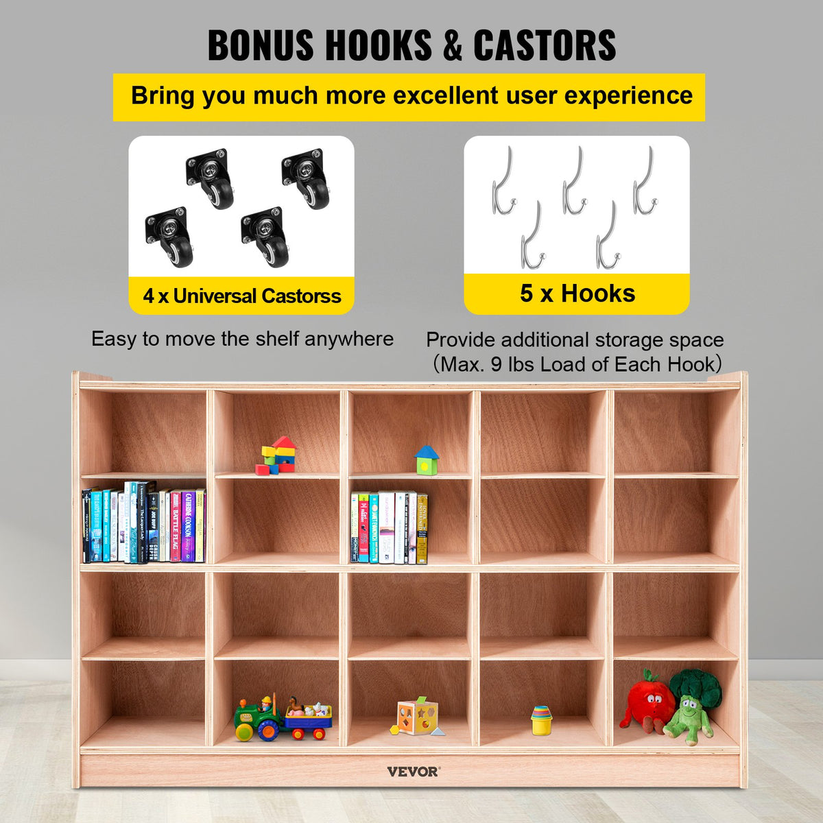VEVOR Cubby Mobile Tray Storage Cabinet, 20-Compartment Cubby Storage Shelf, Cubby Storage Cabinet 4 x 5, Classroom Cubbies, Classroom Furniture for Home, Daycare and Preschool, Natural - CWG20GWJCWG000001V0 - view 6
