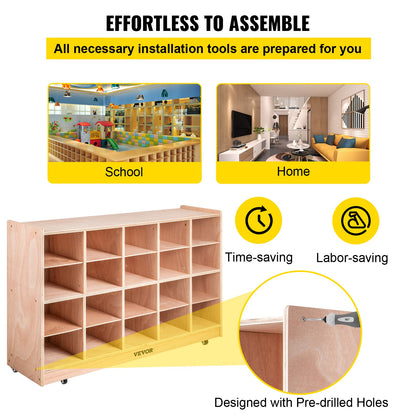 VEVOR Cubby Mobile Tray Storage Cabinet, 20-Compartment Cubby Storage Shelf, Cubby Storage Cabinet 4 x 5, Classroom Cubbies, Classroom Furniture for Home, Daycare and Preschool, Natural - CWG20GWJCWG000001V0 - view 7