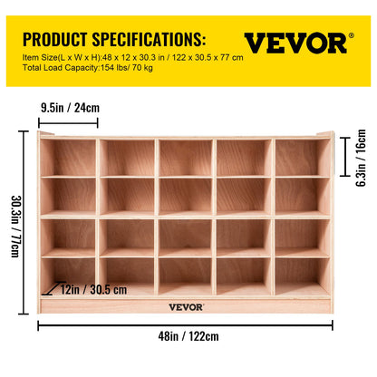 VEVOR Cubby Mobile Tray Storage Cabinet, 20-Compartment Cubby Storage Shelf, Cubby Storage Cabinet 4 x 5, Classroom Cubbies, Classroom Furniture for Home, Daycare and Preschool, Natural - CWG20GWJCWG000001V0 - view 8