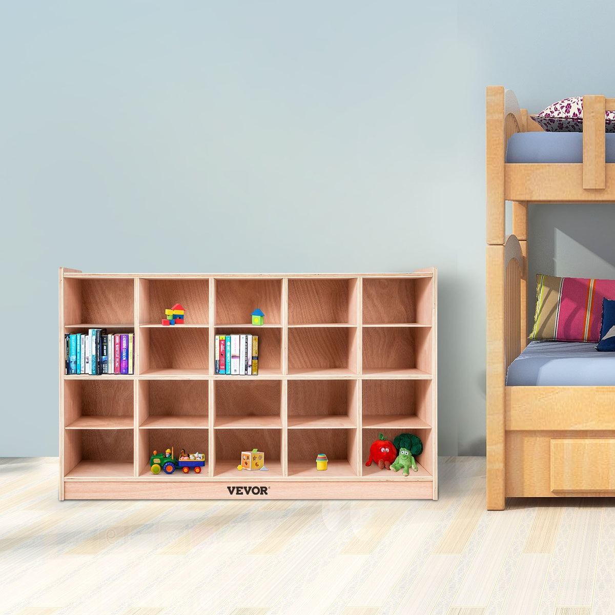 VEVOR Cubby Mobile Tray Storage Cabinet, 20-Compartment Cubby Storage Shelf, Cubby Storage Cabinet 4 x 5, Classroom Cubbies, Classroom Furniture for Home, Daycare and Preschool, Natural - CWG20GWJCWG000001V0 - view 9