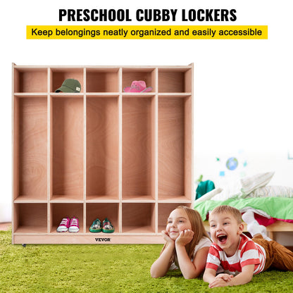 VEVOR Coat Locker, 5-Section Daycare Cubby Coat Rack, Classroom Coat Locker and Backpack Hanger, with 5 Hooks and Storage Boxes, for Kindergarten & School, Natural - CWG5JETCWG0000001V0 - view 3