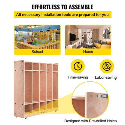 VEVOR Coat Locker, 5-Section Daycare Cubby Coat Rack, Classroom Coat Locker and Backpack Hanger, with 5 Hooks and Storage Boxes, for Kindergarten & School, Natural - CWG5JETCWG0000001V0 - view 7
