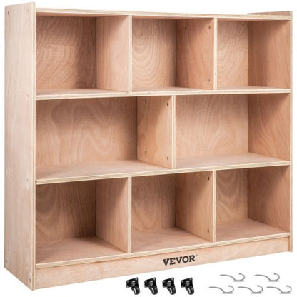 VEVOR Cubby Mobile Tray Storage Cabinet, 8-Compartment Cubby Storage Shelf, Cubby Storage Cabinet 3-shelf, Classroom Cubbies, Classroom Furniture for Home, Daycare and Preschool, Natural - CWG8GETCWG0000001V0 - view 2