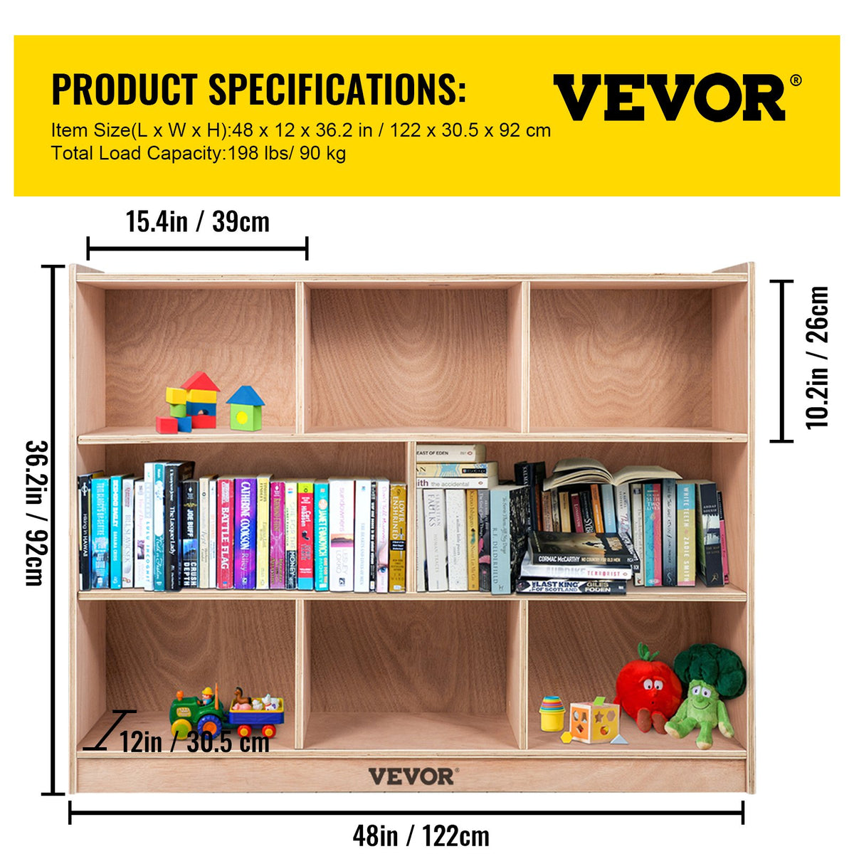 VEVOR Cubby Mobile Tray Storage Cabinet, 8-Compartment Cubby Storage Shelf, Cubby Storage Cabinet 3-shelf, Classroom Cubbies, Classroom Furniture for Home, Daycare and Preschool, Natural - CWG8GETCWG0000001V0 - view 8