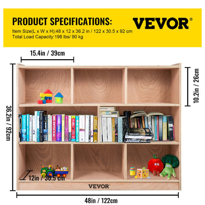 VEVOR Cubby Mobile Tray Storage Cabinet, 8-Compartment Cubby Storage Shelf, Cubby Storage Cabinet 3-shelf, Classroom Cubbies, Classroom Furniture for Home, Daycare and Preschool, Natural - CWG8GETCWG0000001V0 - view 8