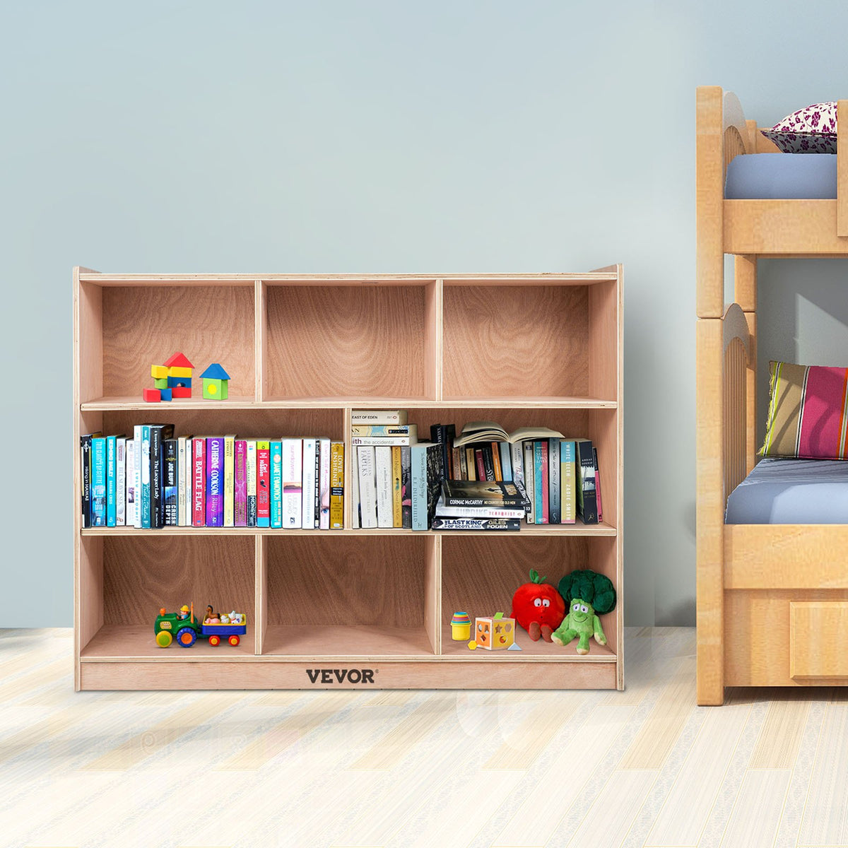 VEVOR Cubby Mobile Tray Storage Cabinet, 8-Compartment Cubby Storage Shelf, Cubby Storage Cabinet 3-shelf, Classroom Cubbies, Classroom Furniture for Home, Daycare and Preschool, Natural - CWG8GETCWG0000001V0 - view 9
