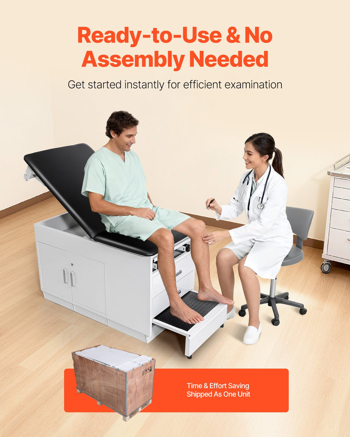 VEVOR Pro Medical Exam Table, Medical Examination Bed with Adjustable Backrest, Physical Therapy Exam Table with Locking Cabinet, 2 Drawers, Paper Roll Dispenser, Step Stool & Leg Rest, 500LBS Loading - CWJJCTCWJJCT4PIMC001V0 - view 7