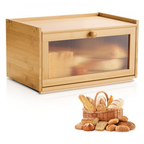 VEVOR Bread Box for Kitchen Counter, Large Capacity Bamboo Bread Storage Container, Farmhouse Wooden Breadbox Organizer for Homemade Bread, Storage Holder Bin with Acrylic Wavy Door Panel, Natural - CWJLXZMJXDCY6269C001V0 - view 2