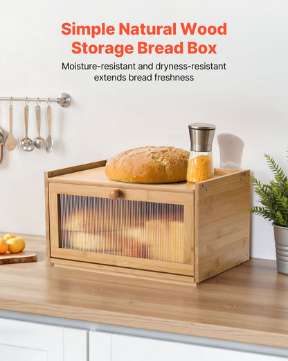 VEVOR Bread Box for Kitchen Counter, Large Capacity Bamboo Bread Storage Container, Farmhouse Wooden Breadbox Organizer for Homemade Bread, Storage Holder Bin with Acrylic Wavy Door Panel, Natural - CWJLXZMJXDCY6269C001V0 - view 3