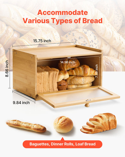 VEVOR Bread Box for Kitchen Counter, Large Capacity Bamboo Bread Storage Container, Farmhouse Wooden Breadbox Organizer for Homemade Bread, Storage Holder Bin with Acrylic Wavy Door Panel, Natural - CWJLXZMJXDCY6269C001V0 - view 4