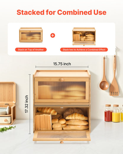 VEVOR Bread Box for Kitchen Counter, Large Capacity Bamboo Bread Storage Container, Farmhouse Wooden Breadbox Organizer for Homemade Bread, Storage Holder Bin with Acrylic Wavy Door Panel, Natural - CWJLXZMJXDCY6269C001V0 - view 5