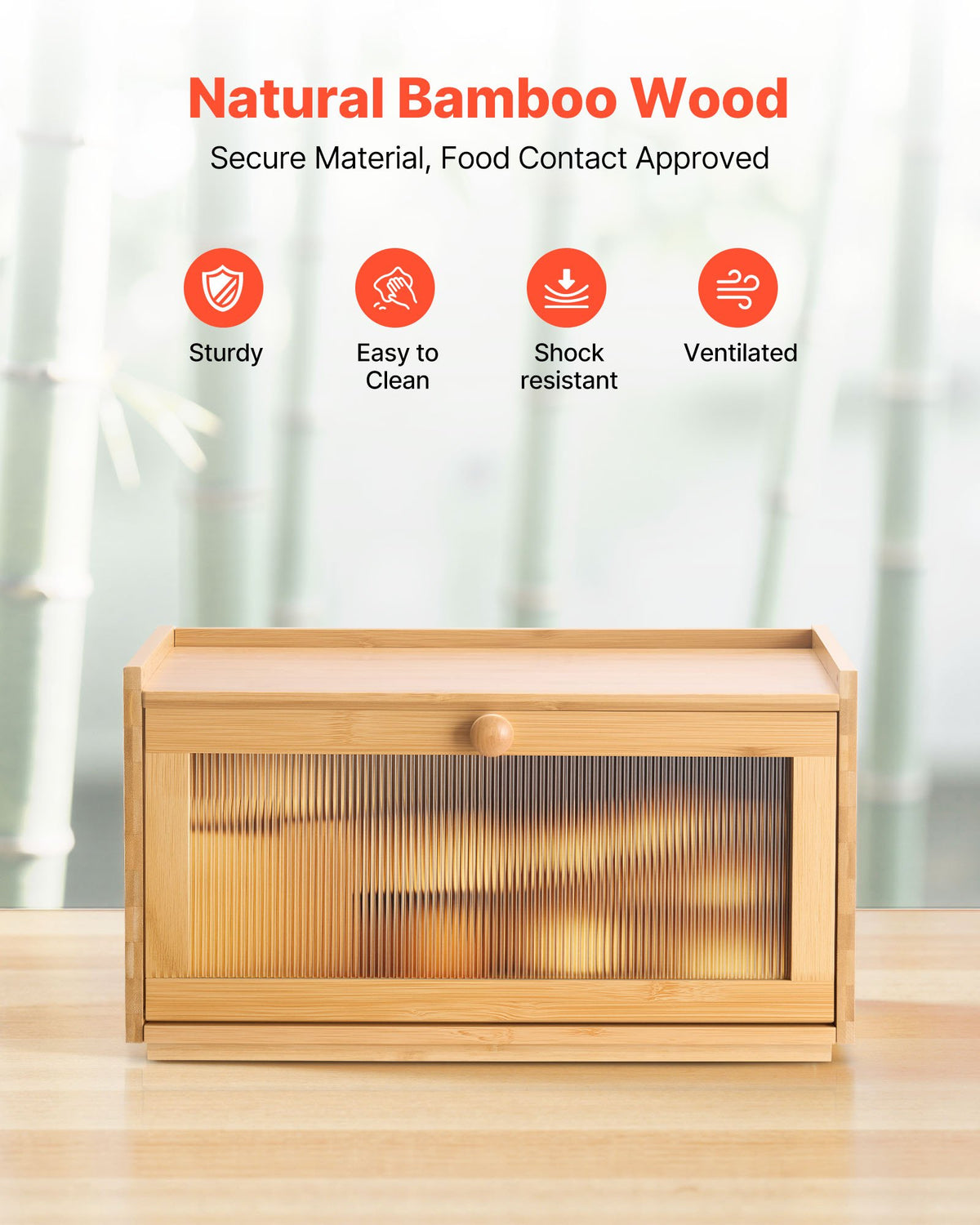 VEVOR Bread Box for Kitchen Counter, Large Capacity Bamboo Bread Storage Container, Farmhouse Wooden Breadbox Organizer for Homemade Bread, Storage Holder Bin with Acrylic Wavy Door Panel, Natural - CWJLXZMJXDCY6269C001V0 - view 6
