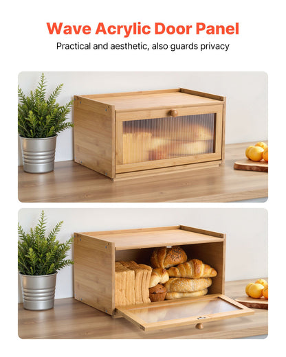 VEVOR Bread Box for Kitchen Counter, Large Capacity Bamboo Bread Storage Container, Farmhouse Wooden Breadbox Organizer for Homemade Bread, Storage Holder Bin with Acrylic Wavy Door Panel, Natural - CWJLXZMJXDCY6269C001V0 - view 7