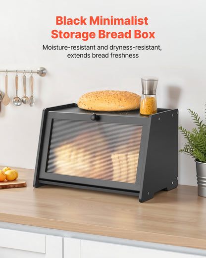 VEVOR Bread Box for Kitchen Counter, Large Capacity Bamboo Bread Storage Container, Farmhouse Wooden Breadbox Organizer for Homemade Bread, Storage Holder Bin with Acrylic Wavy Door Panel, Black - CWJLXZMTJXDCJJG03001V0 - view 3