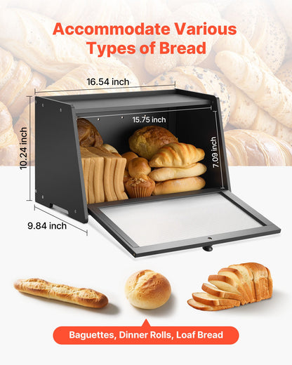 VEVOR Bread Box for Kitchen Counter, Large Capacity Bamboo Bread Storage Container, Farmhouse Wooden Breadbox Organizer for Homemade Bread, Storage Holder Bin with Acrylic Wavy Door Panel, Black - CWJLXZMTJXDCJJG03001V0 - view 4