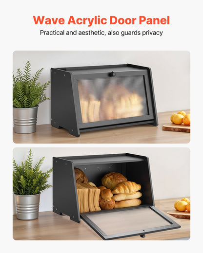 VEVOR Bread Box for Kitchen Counter, Large Capacity Bamboo Bread Storage Container, Farmhouse Wooden Breadbox Organizer for Homemade Bread, Storage Holder Bin with Acrylic Wavy Door Panel, Black - CWJLXZMTJXDCJJG03001V0 - view 6