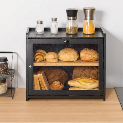 VEVOR Double Layer Bread Box for Kitchen Counter, Large Capacity Bamboo Bread Storage Container, Farmhouse Wooden Breadbox for Homemade Bread, Storage Holder Bin with Acrylic Wavy Door Panel, Black - CWJLXZMTJXSC7MGNS001V0 - view 9