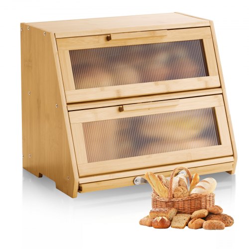 VEVOR Double Layer Bread Box for Kitchen Counter, Large Capacity Bamboo Bread Storage Container, Farmhouse Wooden Breadbox for Homemade Bread, Storage Holder Bin with Acrylic Wavy Door Panel, Natural - CWJLXZMTJXSCXHLJ0001V0 - view 2