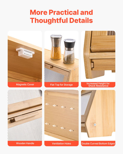 VEVOR Double Layer Bread Box for Kitchen Counter, Large Capacity Bamboo Bread Storage Container, Farmhouse Wooden Breadbox for Homemade Bread, Storage Holder Bin with Acrylic Wavy Door Panel, Natural - CWJLXZMTJXSCXHLJ0001V0 - view 7