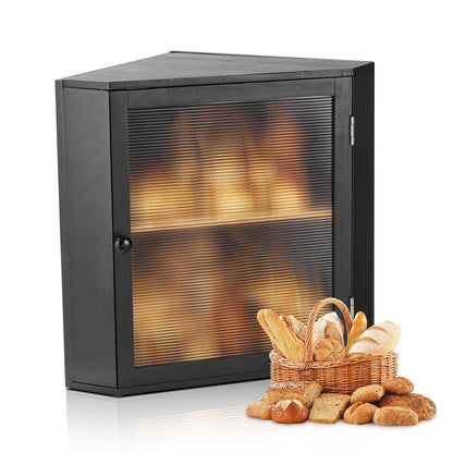 VEVOR Corner Bread Box for Kitchen Counter, Double Layer Large Capacity Bamboo Bread Storage Container, Farmhouse Wooden Breadbox for Homemade Bread, Storage Holder Bin with Acrylic Wavy Door, Black - CWJLXZMZJXSCF5ZDO001V0 - view 1