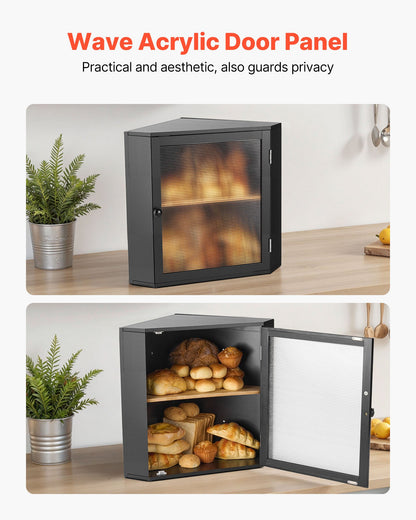 VEVOR Corner Bread Box for Kitchen Counter, Double Layer Large Capacity Bamboo Bread Storage Container, Farmhouse Wooden Breadbox for Homemade Bread, Storage Holder Bin with Acrylic Wavy Door, Black - CWJLXZMZJXSCF5ZDO001V0 - view 6