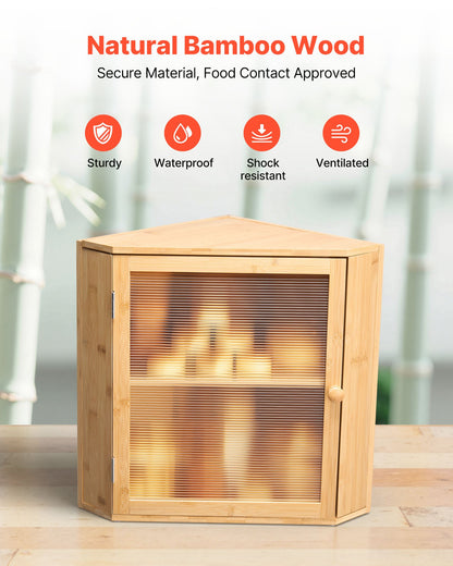 VEVOR Corner Bread Box for Kitchen Counter, Double Layer Large Capacity Bamboo Bread Storage Container, Farmhouse Wooden Breadbox for Homemade Bread, Storage Holder Bin with Acrylic Wavy Door, Natural - CWJLXZMZJXSCGRA5X001V0 - view 5