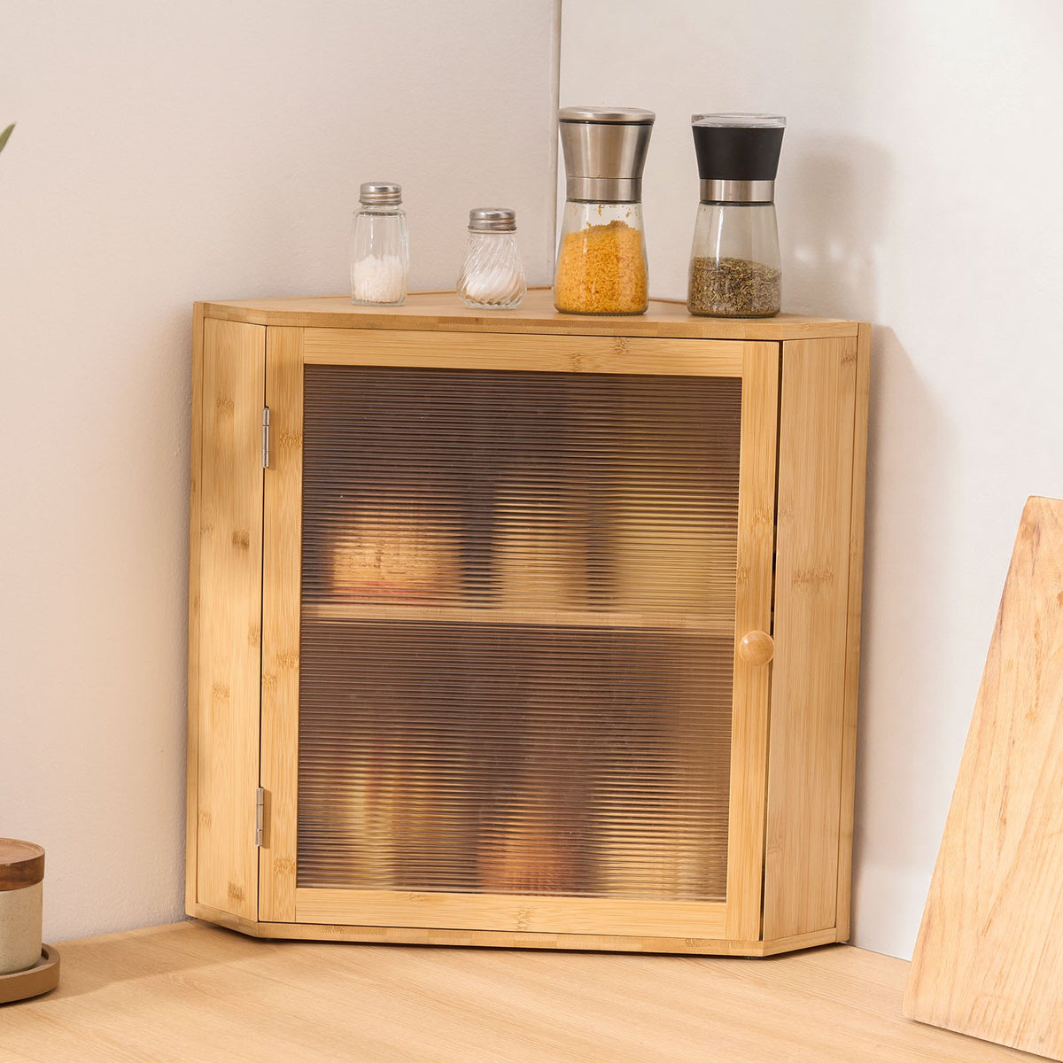 VEVOR Corner Bread Box for Kitchen Counter, Double Layer Large Capacity Bamboo Bread Storage Container, Farmhouse Wooden Breadbox for Homemade Bread, Storage Holder Bin with Acrylic Wavy Door, Natural - CWJLXZMZJXSCGRA5X001V0 - view 9