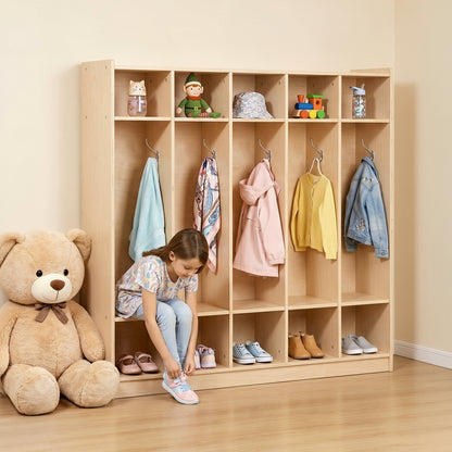 VEVOR Coat Locker, 5-Section Daycare Cubby Coat Rack 48x12x48 inch, Classroom Coat Locker and Backpack Hanger, with 5 Hooks and Storage Boxes, for Kindergarten & School, Natural - CWJWKS48C15G5XVCE001V0 - view 9