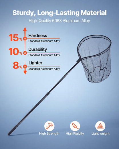 VEVOR Fishing Net, Landing Nets with Telescopic Handle, Portable Lightweight Stronger 6063 Aluminum Fish Gear, Nylon Covered PVC, Durable and Fish-friendly, 26 inch Net Opening for Saltwater Bait Fish - CWLHJPEGJZG0U1SZU001V0 - view 3