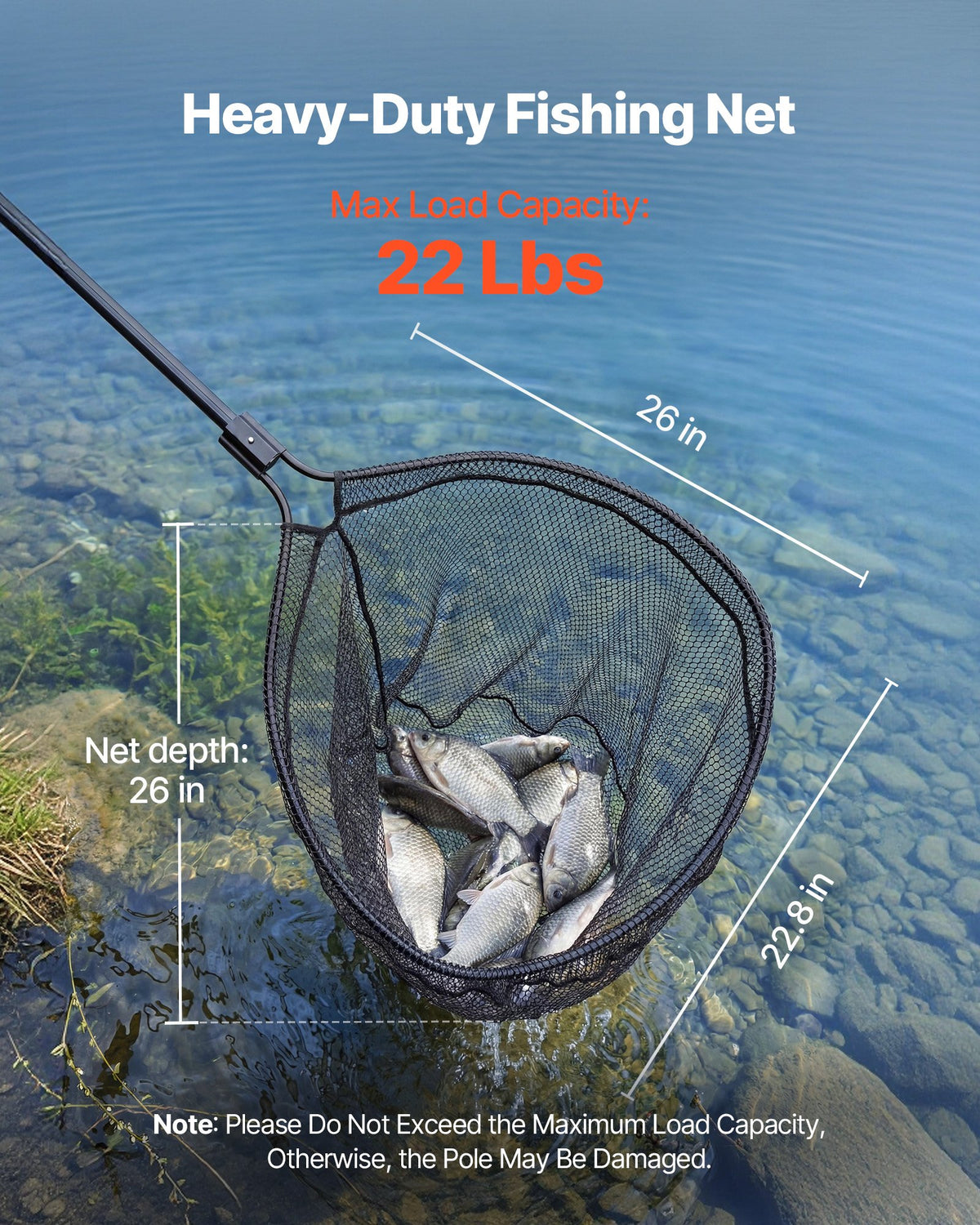 VEVOR Fishing Net, Landing Nets with Telescopic Handle, Portable Lightweight Stronger 6063 Aluminum Fish Gear, Nylon Covered PVC, Durable and Fish-friendly, 26 inch Net Opening for Saltwater Bait Fish - CWLHJPEGJZG0U1SZU001V0 - view 6
