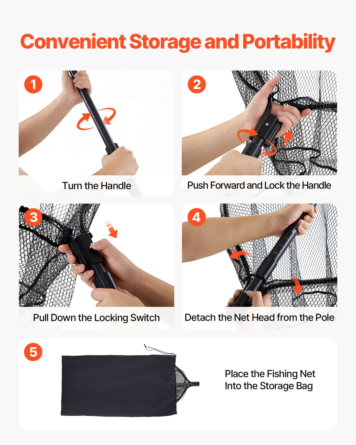 VEVOR Fishing Net, Landing Nets with Telescopic Handle, Portable Lightweight Stronger 6063 Aluminum Fish Gear, Nylon Covered PVC, Durable and Fish-friendly, 26 inch Net Opening for Saltwater Bait Fish - CWLHJPEGJZG0U1SZU001V0 - view 7