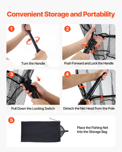 VEVOR Fishing Net, Landing Nets with Telescopic Handle, Portable Lightweight Stronger 6063 Aluminum Fish Gear, Nylon Covered PVC, Durable and Fish-friendly, 26 inch Net Opening for Saltwater Bait Fish - CWLHJPEGJZG0U1SZU001V0 - view 7