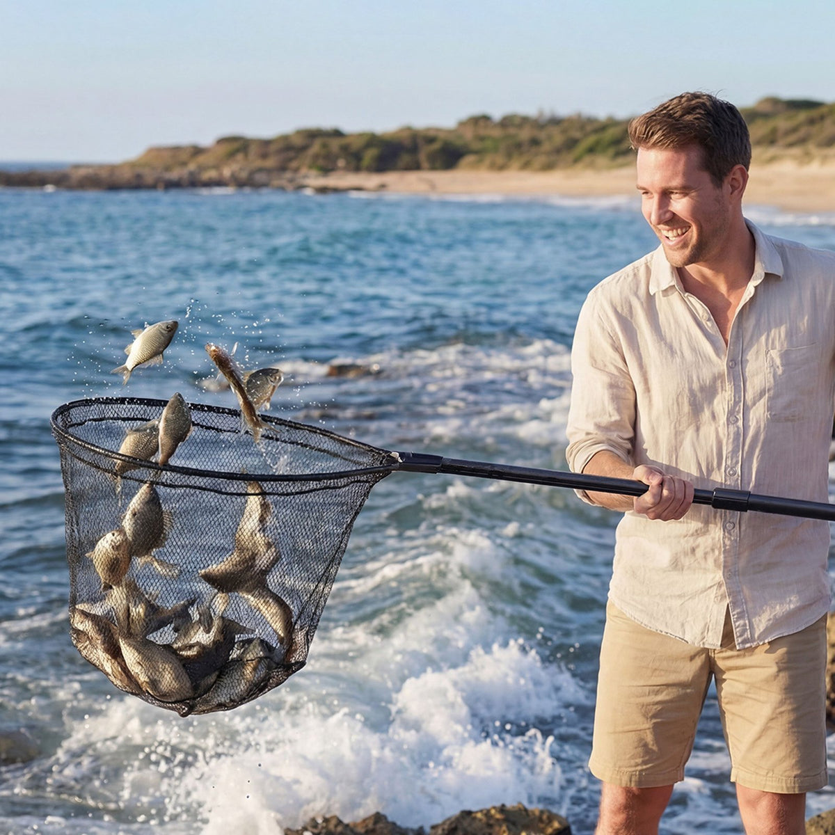 VEVOR Fishing Net, Landing Nets with Telescopic Handle, Portable Lightweight Stronger 6063 Aluminum Fish Gear, Nylon Covered PVC, Durable and Fish-friendly, 26 inch Net Opening for Saltwater Bait Fish - CWLHJPEGJZG0U1SZU001V0 - view 9