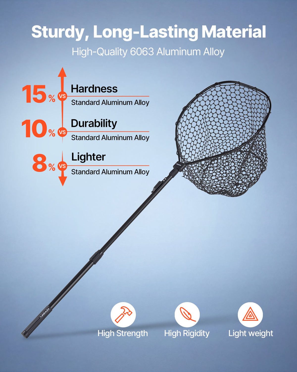 VEVOR Fishing Net, Foldable Landing Nets with Telescopic Handle, Portable Lightweight and Stronger 6063 Aluminum Fish Gear, Soft Silicone Fish-Friendly Mesh, for Kayak, Boat, Bank, Pond, Gifts for Men - CWLHJPVCXJDG8B2JV001V0 - view 3