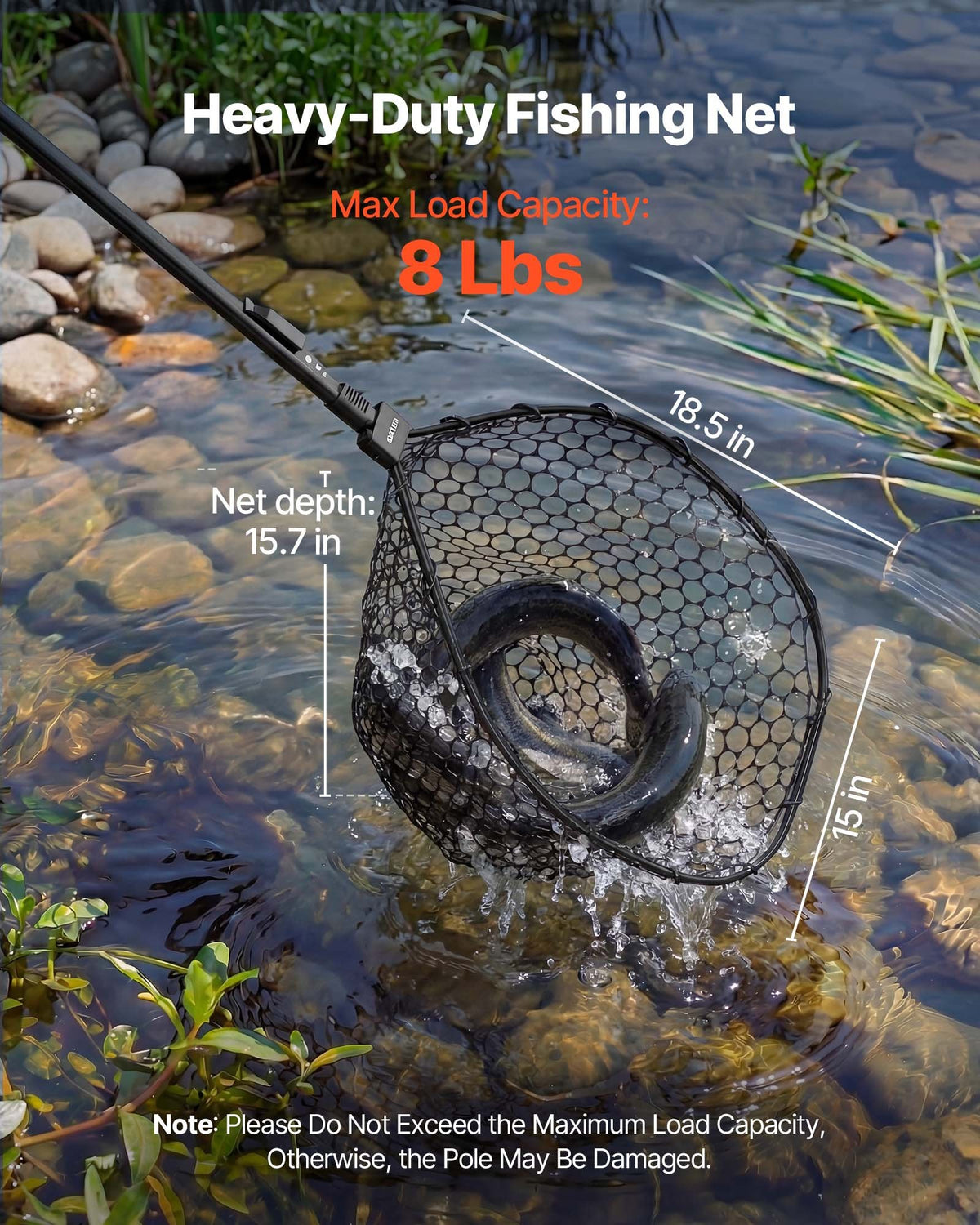 VEVOR Fishing Net, Foldable Landing Nets with Telescopic Handle, Portable Lightweight and Stronger 6063 Aluminum Fish Gear, Soft Silicone Fish-Friendly Mesh, for Kayak, Boat, Bank, Pond, Gifts for Men - CWLHJPVCXJDG8B2JV001V0 - view 6