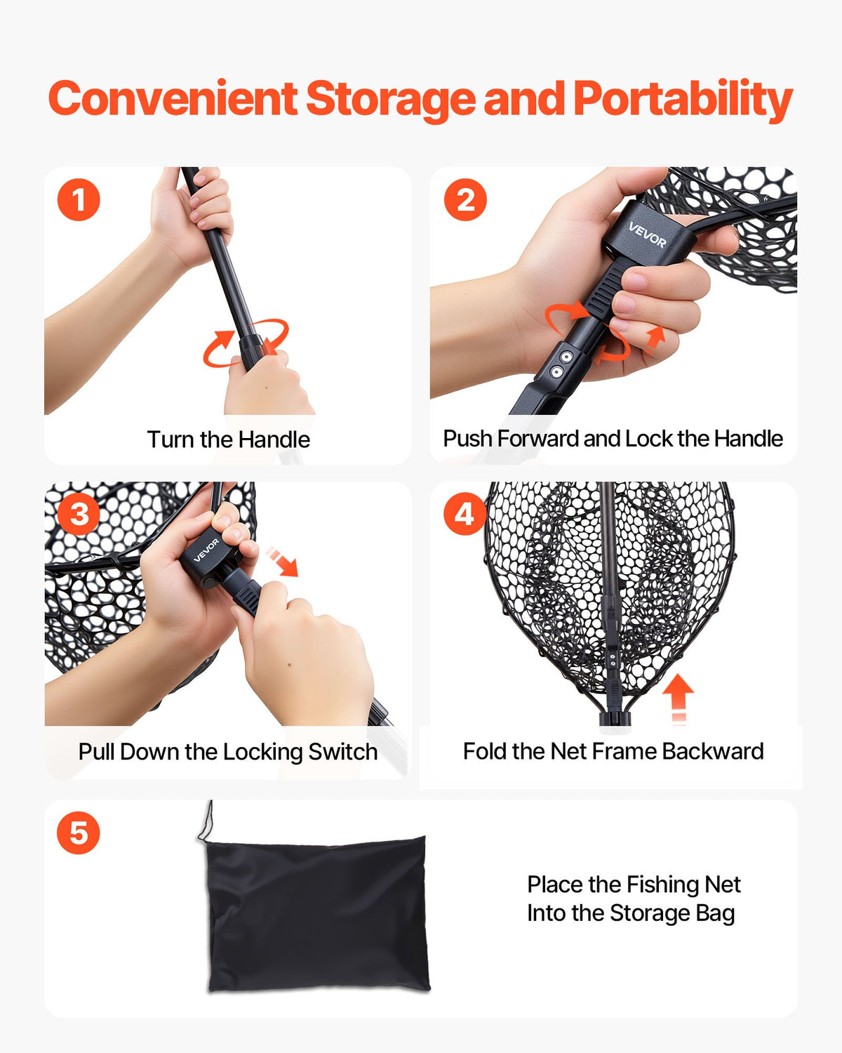VEVOR Fishing Net, Foldable Landing Nets with Telescopic Handle, Portable Lightweight and Stronger 6063 Aluminum Fish Gear, Soft Silicone Fish-Friendly Mesh, for Kayak, Boat, Bank, Pond, Gifts for Men - CWLHJPVCXJDG8B2JV001V0 - view 7