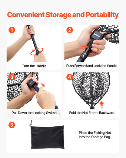 VEVOR Fishing Net, Foldable Landing Nets with Telescopic Handle, Portable Lightweight and Stronger 6063 Aluminum Fish Gear, Soft Silicone Fish-Friendly Mesh, for Kayak, Boat, Bank, Pond, Gifts for Men - CWLHJPVCXJDG8B2JV001V0 - view 7
